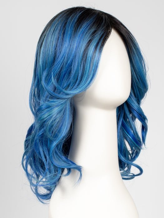 Multidimensional tones of blue and powder blue with a dark rooted base