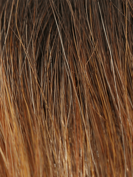 HONEY-BROWN-R | Warm Medium Brown base with auburn and honey highlights with Dark Roots