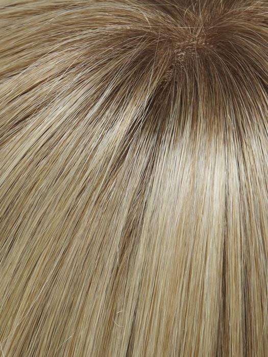 Color 24B613S12 = Medium Natural Ash Blonde & Pale Natural Gold Blonde Blend tipped, Shaded with a Light Brown Root