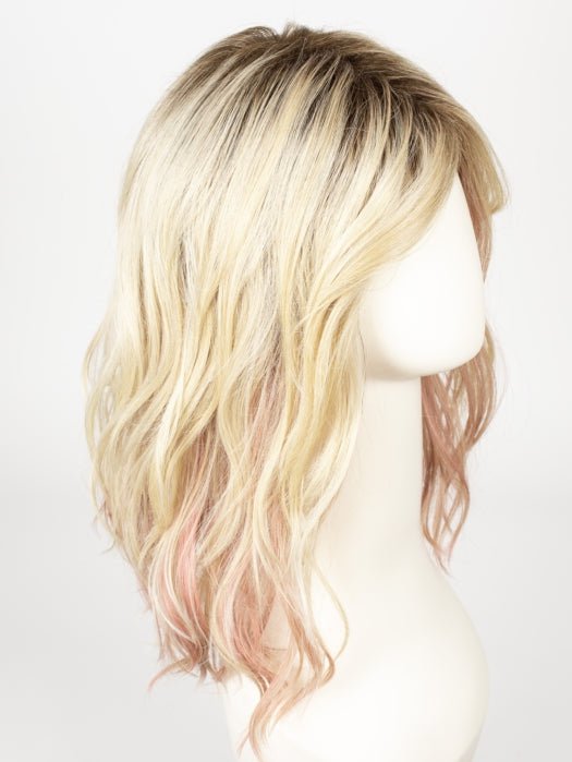 ROSE BLONDE ROOTED | Medium Dark Brown Roots that melt into a Pale Golden Blonde with a Mixture of Pink Tones Underneath with Dark Roots