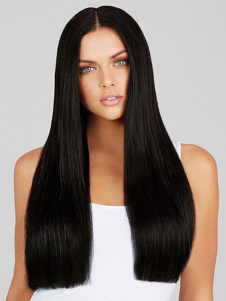 20" Clip-In Extensions 160 grams by LEYLA MILANI in 1B | NATURAL BLACK