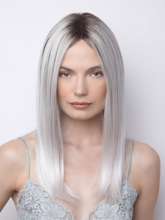 HARPER by Rene of Paris in SMOKE-IVORY | Mid-Cool Beige Brown Root Softly Blended into a Finely Woven Platinum White that Transcends into Smoked Ivory Strands and White-Tipped Ends