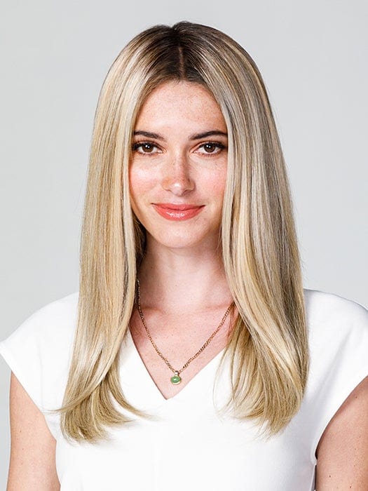 EASIPART T HD 18" by Jon Renau in 12FS8 SHADED PRALINE | Light Gold Blonde and Pale Natural Blonde Blend, Shaded with Dark Brown