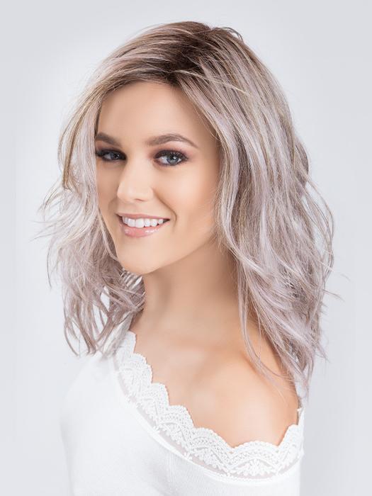 TABU by ELLEN WILLE in LAVENDER | Medium Dark Brown Root, Blended into a Light Silver Smoke Tones, Blended with Various Shades of Purple