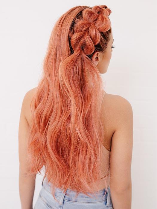 DUSTY-ROSE | Medium Coral Red Base with Dark Brown Roots